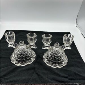 Vintage pair Imperial dbl. arm glass candle holders.